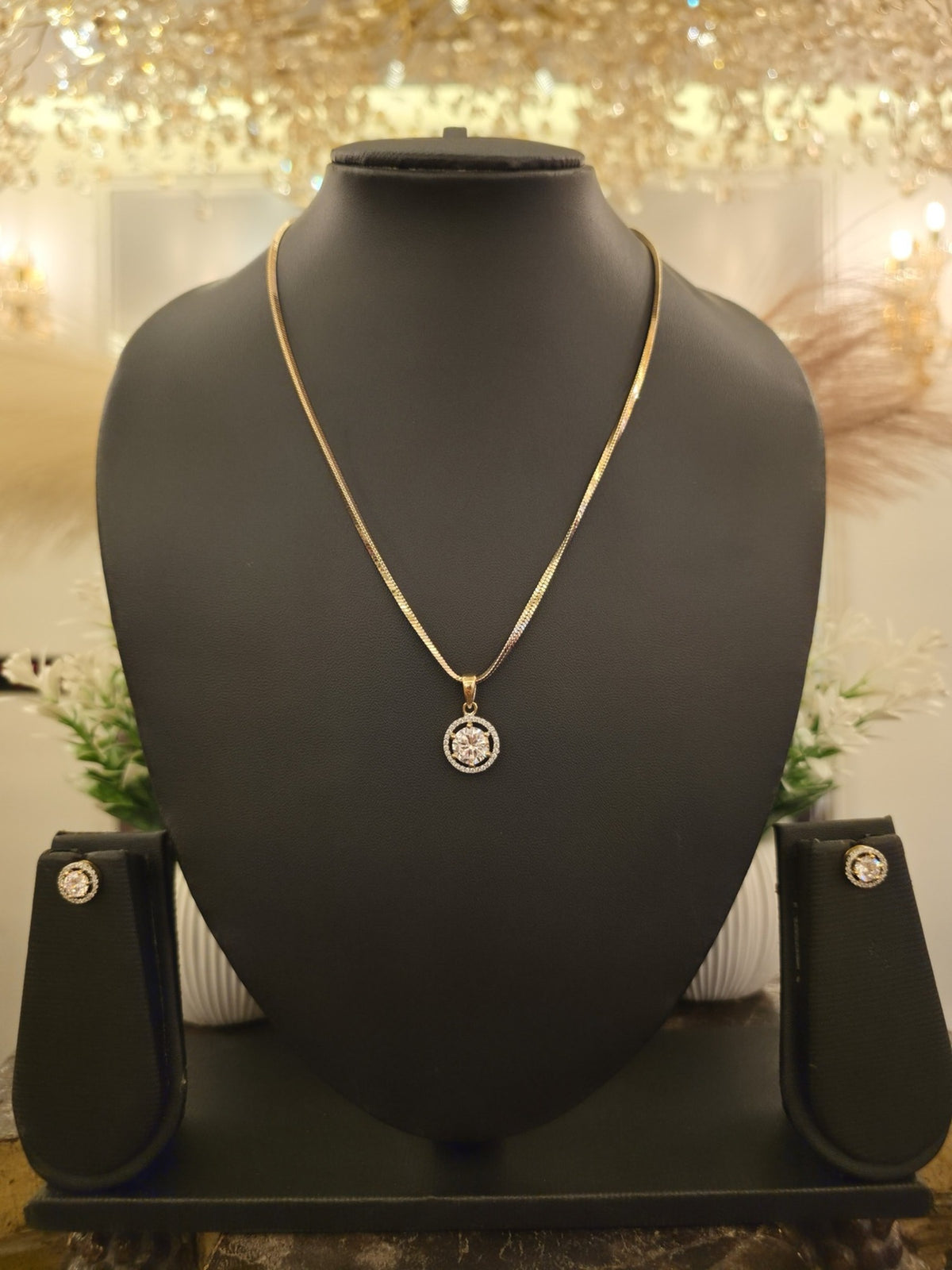 Classic Solitaire Halo Pendant Set