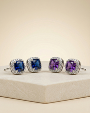 Aira Sparkle Square Stud Earrings Set (royale blue/purple/diamond)