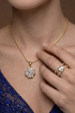 Crystal Aura necklace with royale solitaire spark ring