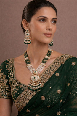 Emerald Pearl Kundan Long Necklace Set