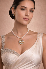 Pearl Kundan Bloom Pendant Set