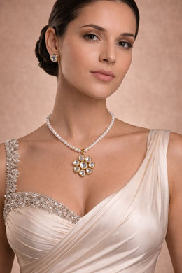 Pearl Kundan Bloom Pendant Set