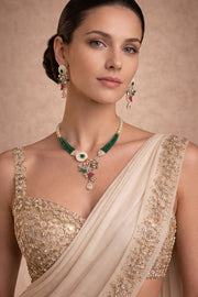 Emerald Pearl Drop Necklace Set