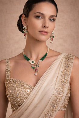 Emerald Pearl Drop Necklace Set