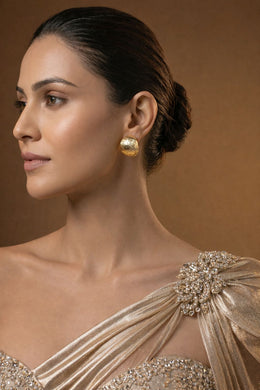Gold Textured Dome Stud Earrings