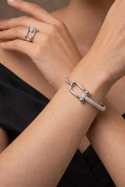 Minimal Sparkle Silver Braclet  & Ring Set