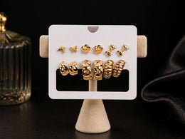 Golden Flutter Multi-Stud & Mini Hoop Earring Set