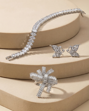 Zaravi Diamond Line Bracelet with Aurora Burst Ring & Butterfly Studs (Combo)
