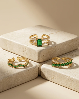 Royale green cyrstal rings (2+1 combo)